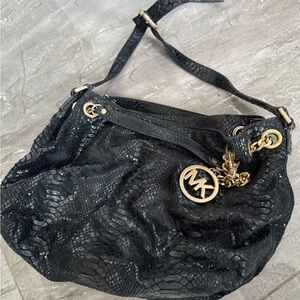 Michael Kors Black Snake-Pattern Shoulder Bag